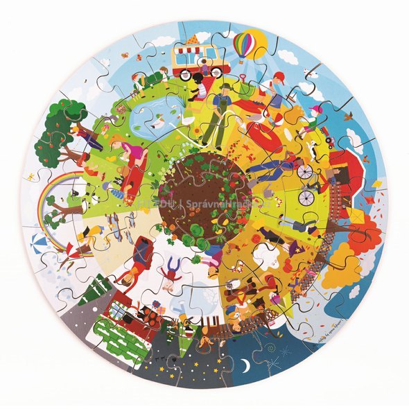 Kulaté podlahové puzzle Čtyři roční období – 50 dřevěných dílků