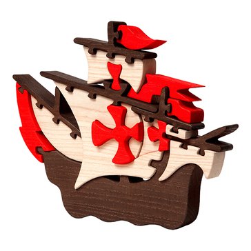 Dřevěné puzzle Loď Santa Maria – rozvoj motoriky a poznávání tvarů