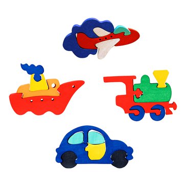 Dřevěné puzzle Dopravní prostředky, set 4 ks – rozvoj motoriky a poznávání tvarů