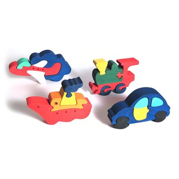 Dřevěné puzzle Dopravní prostředky, set 4 ks – rozvoj motoriky a poznávání tvarů