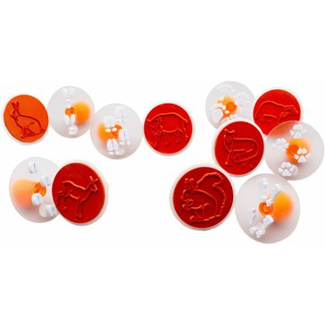 Razítka "Zvířátka a stopy" – set 12 ks, úchyty 7,5 cm Razítka "Zvířátka a stopy" – set 12 ks, úchyty 7,5 cm