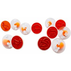 Razítka "Zvířátka a stopy" – set 12 ks, úchyty 7,5 cm