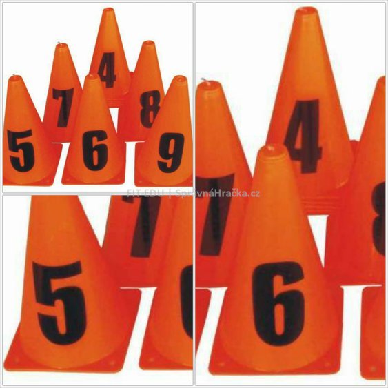Set oranžových kuželů s číslicemi 0-9 - pro sport fotbal, hokej a trénink agility
