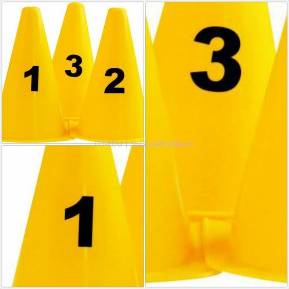 Set žlutých kuželů s číslicemi 0-9 - pro sport fotbal, hokej a trénink agility