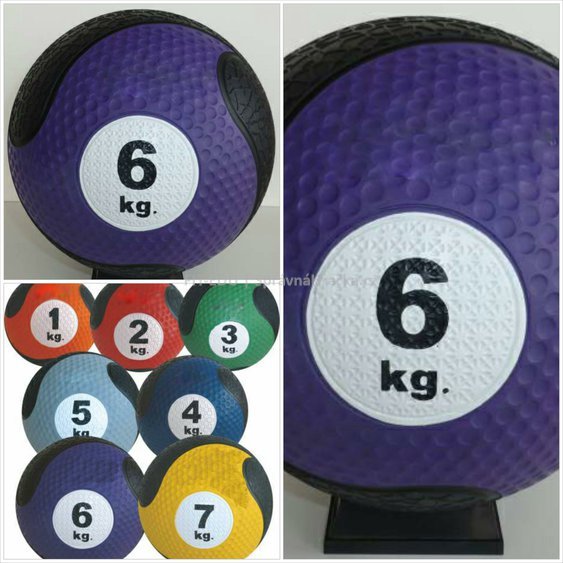 Medicinální míč De Luxe 6 kg - Ø 25,5 cm, pevná přírodní guma