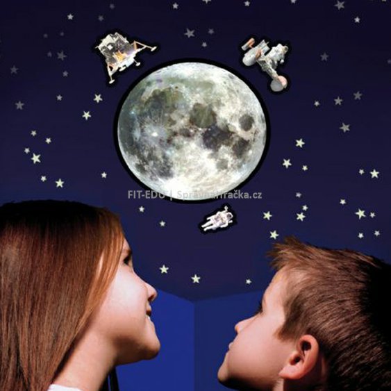 3D velký Měsíc a Apollo - ve tmě svítící nalepovací dekorace