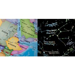 Globus s hvězdnou oblohou - ve dne globus, v noci hvězdná obloha